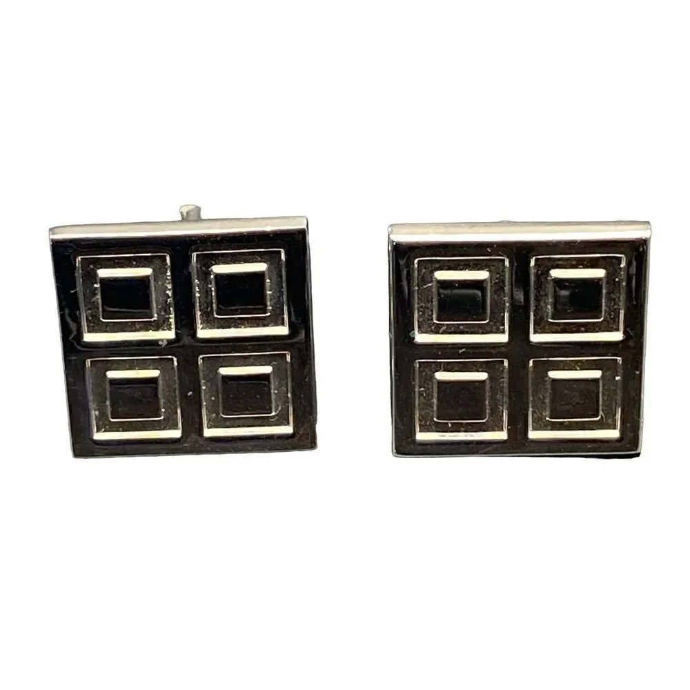 Vintage Hickock silver tone square cuff links with inner square pattern